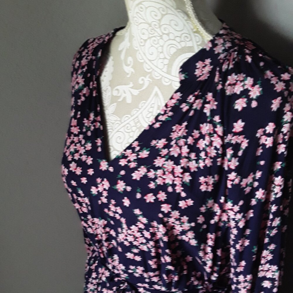 Draper James Navy Midi Dress with Pink Floral Print